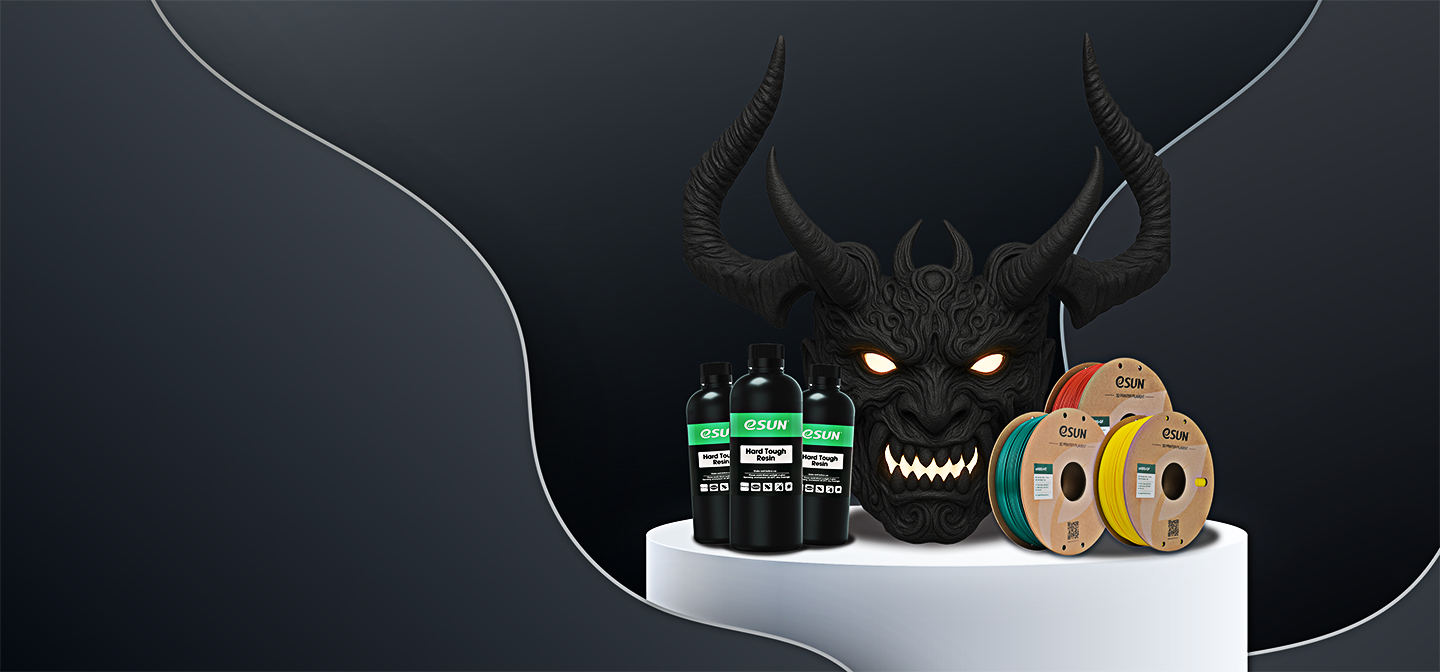 Filamenty i żywice eSUN oraz model 3D głowy byka, wysoka jakość materiałów do druku 3D